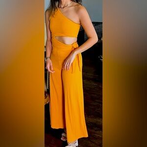 FARM Rio Asymmetric Cutout Jumpsuit in Bright Orange new without tag